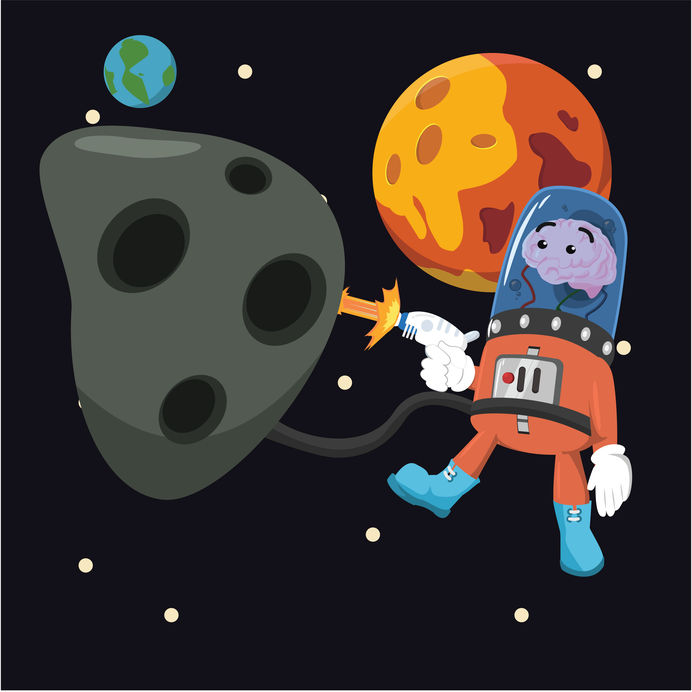 robot espacial minando un asteroide