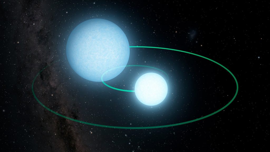 dos estrellas enanas blancas orbitando una alrededor de la otra